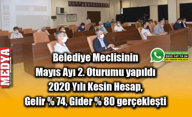 Belediye Meclisinin Mayıs Ayı 2. Oturumu yapıldı  2020 Yılı Kesin Hesap, Gelir % 74, Gider % 80 gerçekleşti