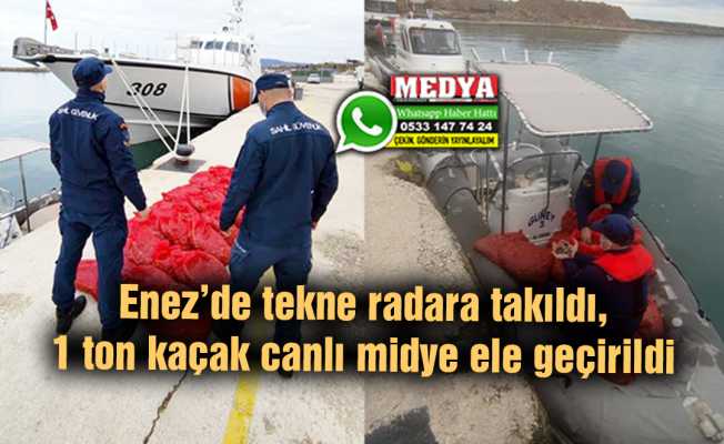 Enez’de tekne radara takıldı, 1 ton kaçak canlı midye ele geçirildi