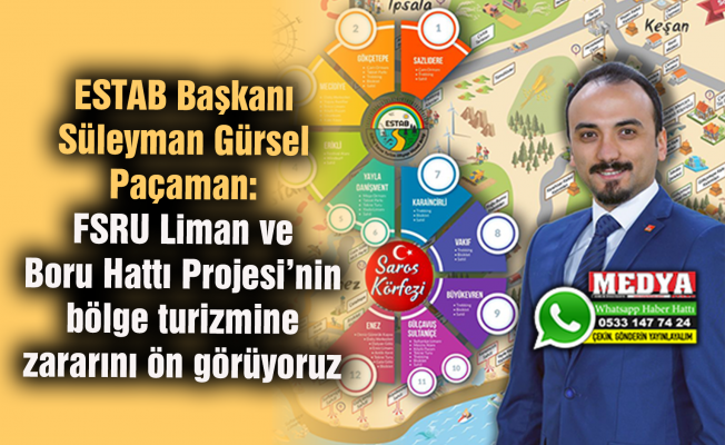 ESTAB Başkanı Süleyman Gürsel Paçaman:  FSRU Liman ve Boru Hattı Projesi’nin bölge turizmine zararını ön görüyoruz